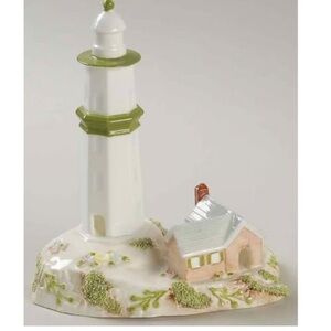 Ceramic Lighthouse and Cottage Decor - White and Green